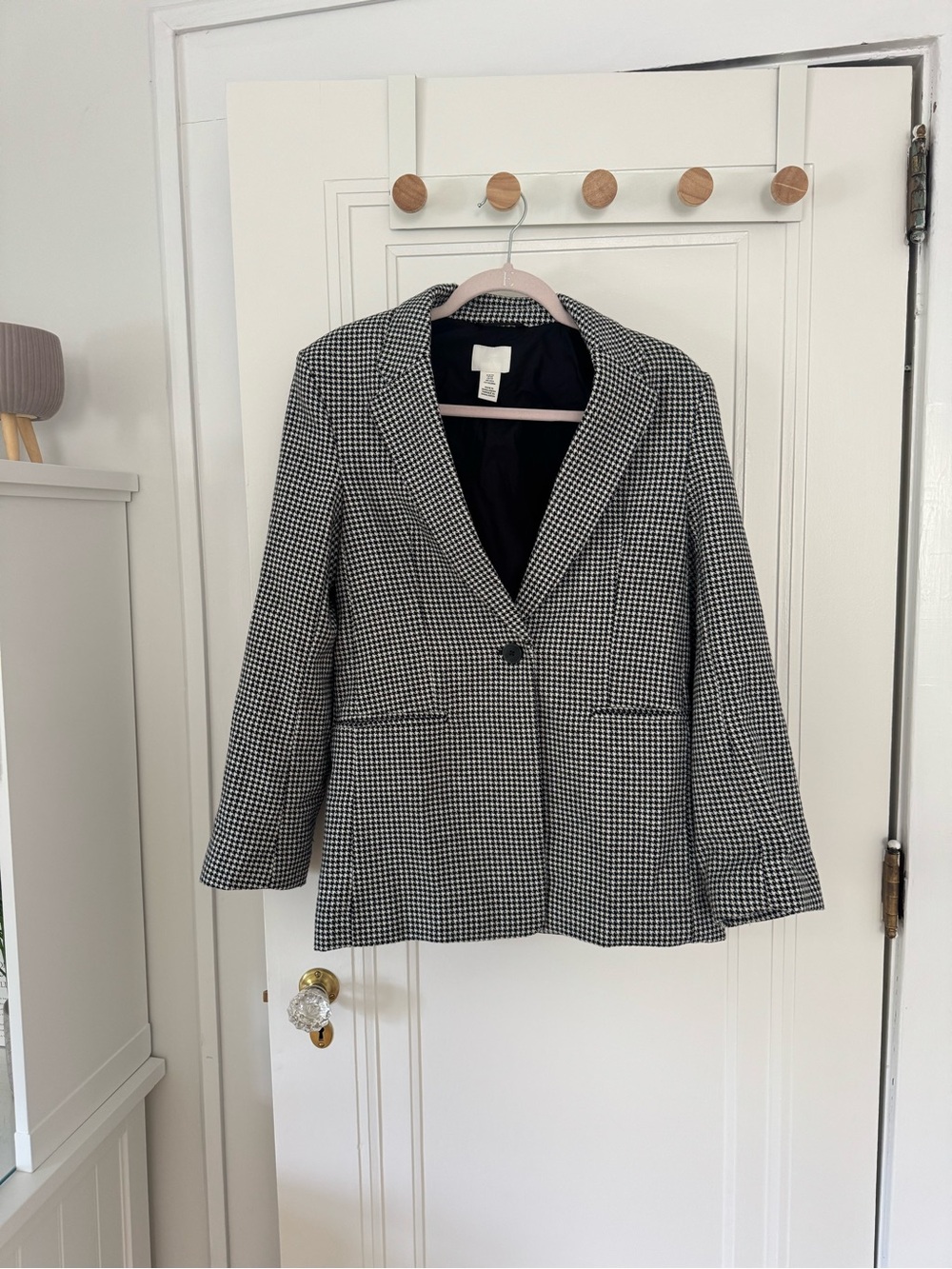 Houndstooth One-Button Women's Blazer - Black & White